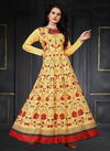 Yellow Colour Latest Fancy Designer Festive Wear Soft Net Maslin Silk Digital Print Anakali Gown Collection 8